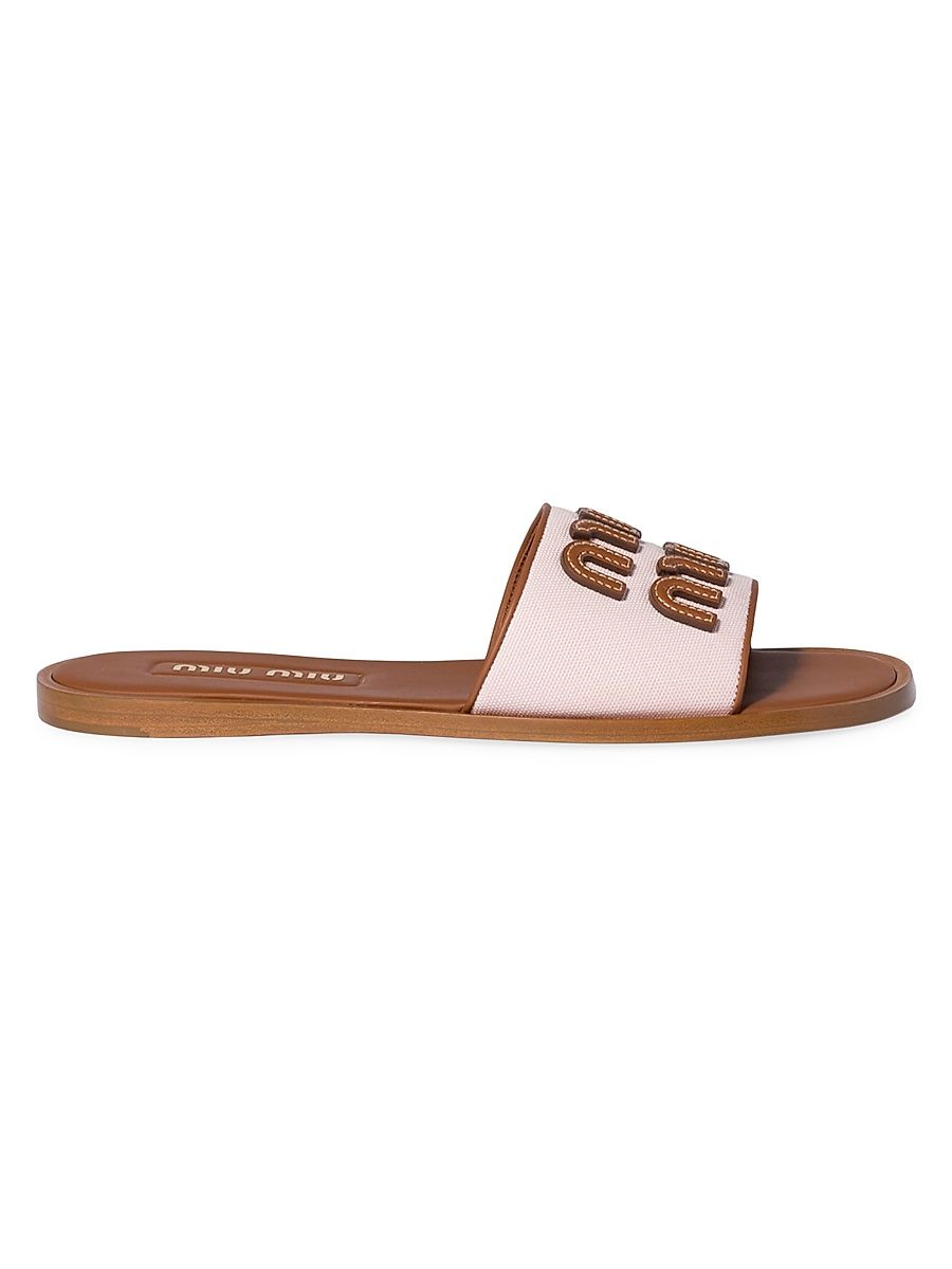 Women's Canvas and Leather Slides - Pink - Size 5.5