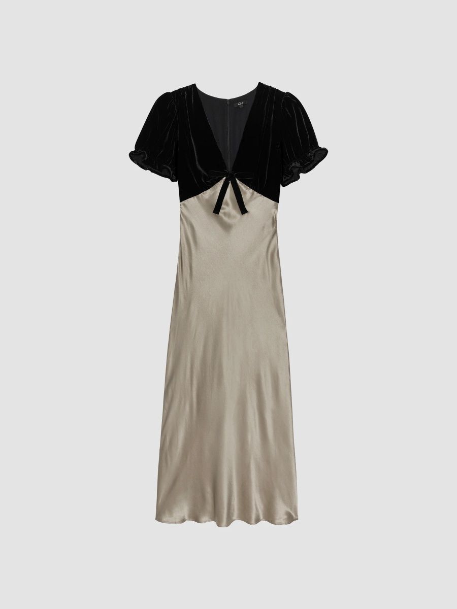 Rails Women's Dory Velvet & Satin V-Neck Midi Dress - Mink - Size Large
