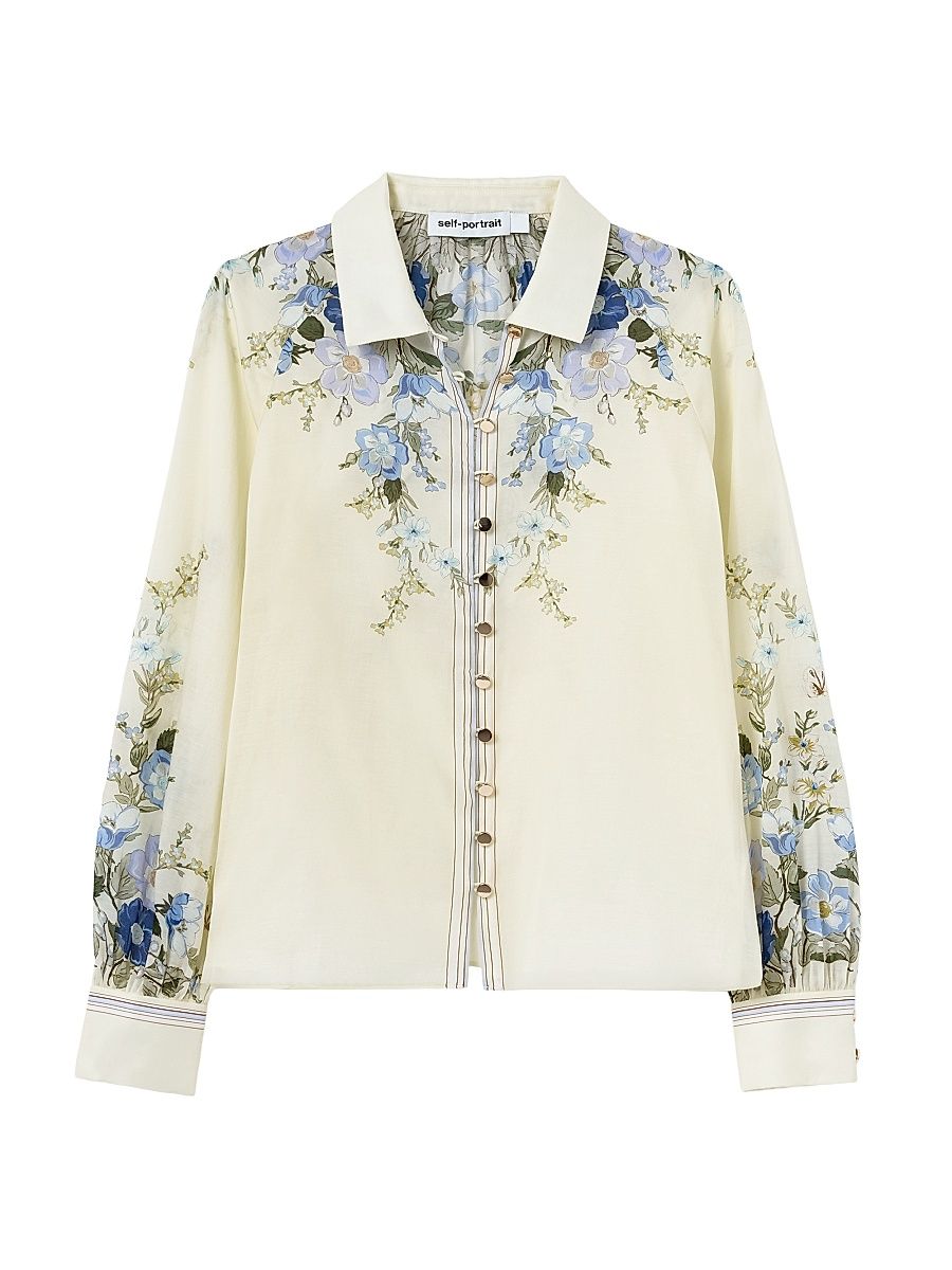 Women's Floral Organza Button-Front Blouse - Yellow - Size 12