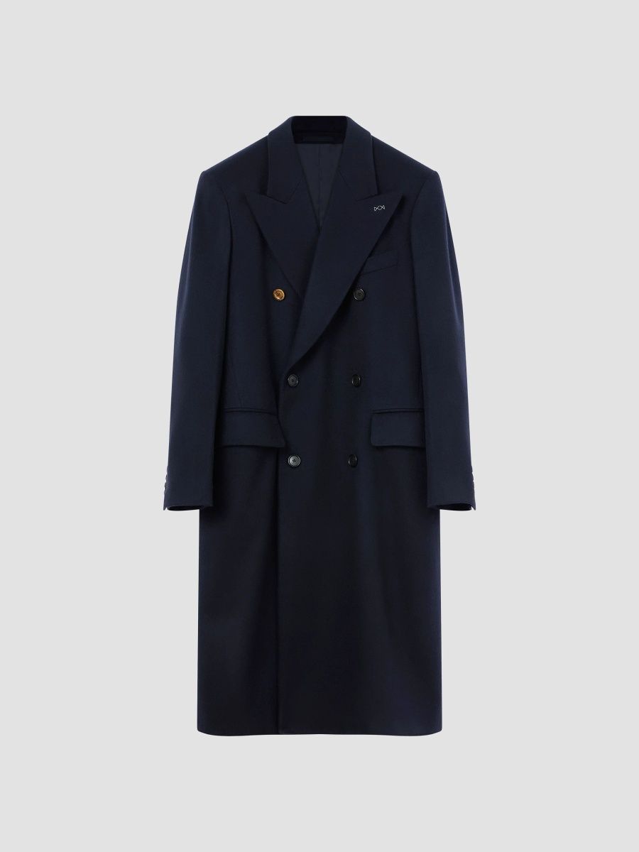 Givenchy Men's Double-Breasted Coat in Wool and Cashmere - Midnight Blue - Size 46