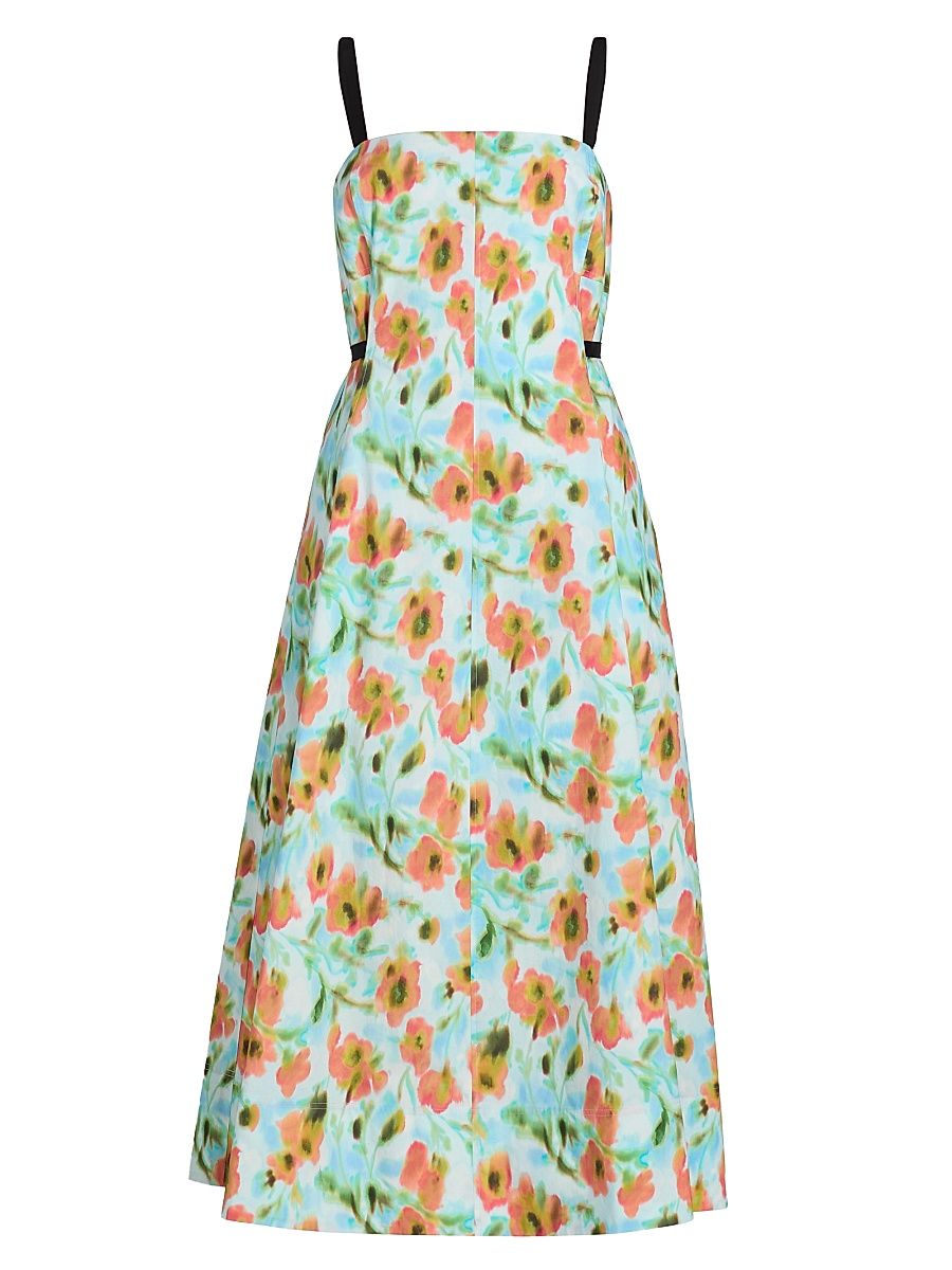 Women's Tavia Floral Cotton Poplin Midi-Dress - Powder Blue Multi - Size 14