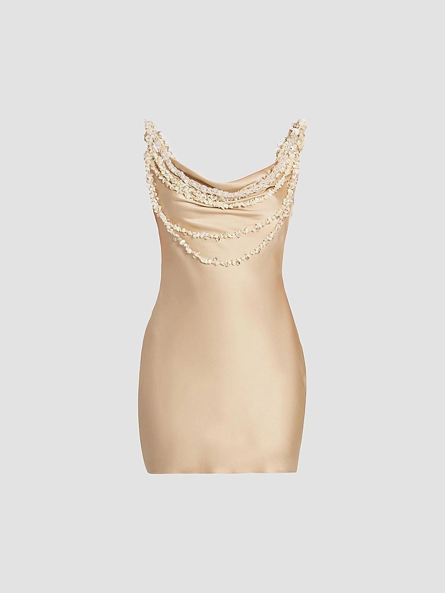 Balmain Women's Draped Shell-Embellished Minidress - Beige Pale - Size 10