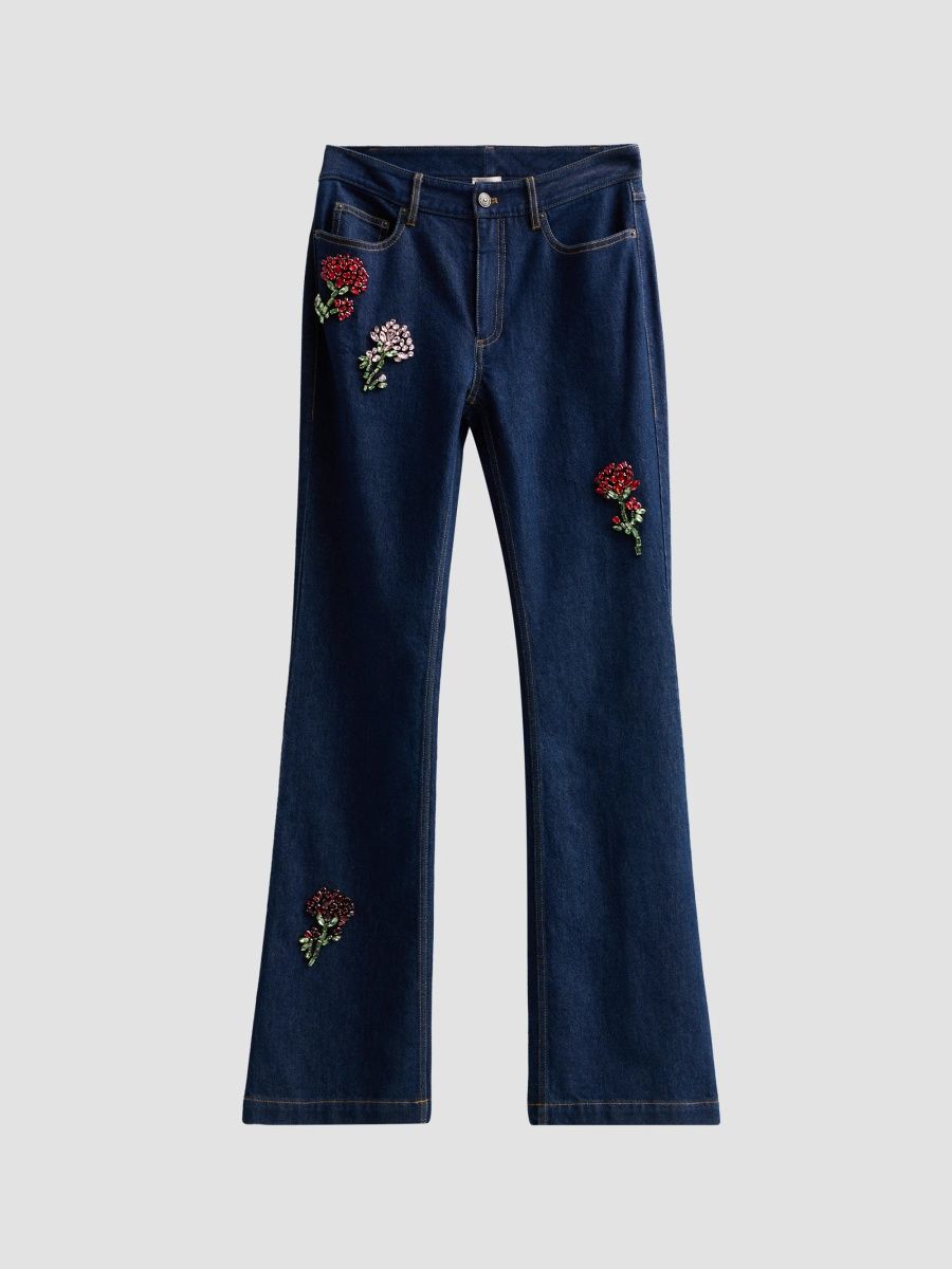 Women's Stevie Rhinestone-Rose Flare-Leg Jeans - Neptune Multi - Size 14