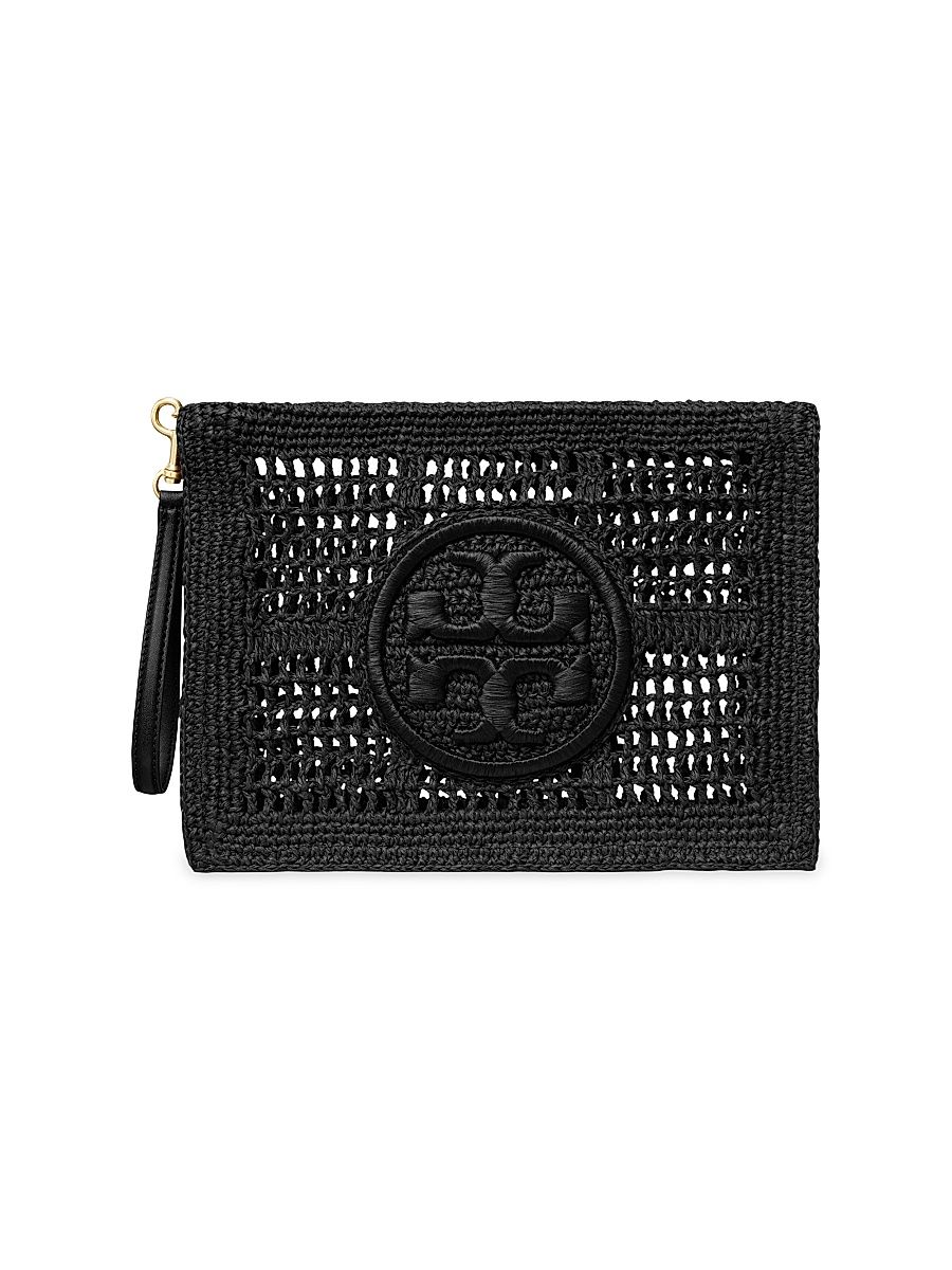Women's Ella Crocheted Raffia Pouch - Black