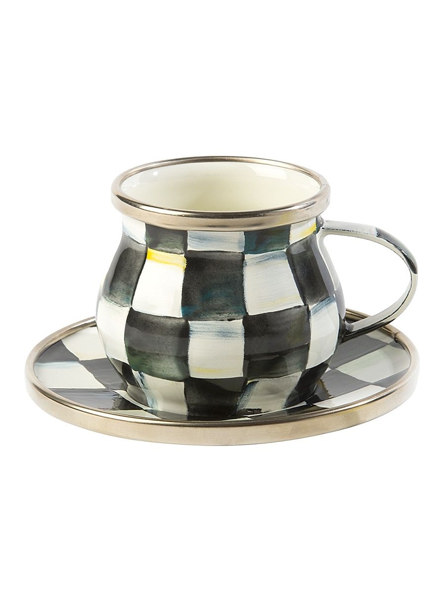 Courtly Check Enamel Espresso Cup & Saucer Set