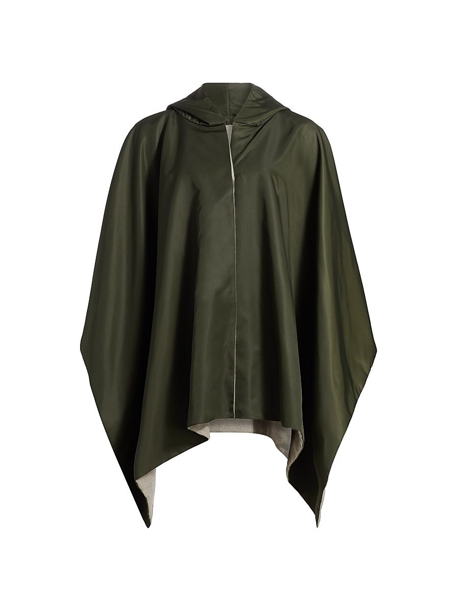 Women's Hooded Wool-Lined Cape - Olive