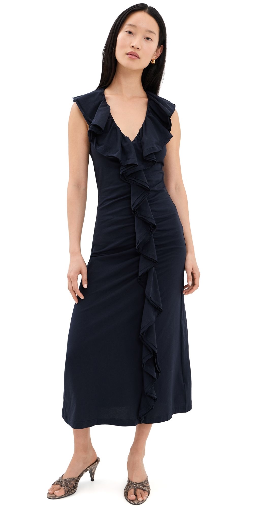 Ulla Johnson Chiara Cotton Ruffle Dress Midnight XL