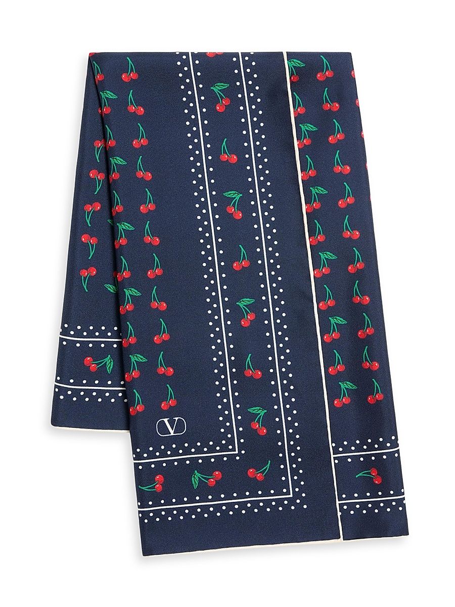 Women's Cherryfic Silk Scarf - Blue Red