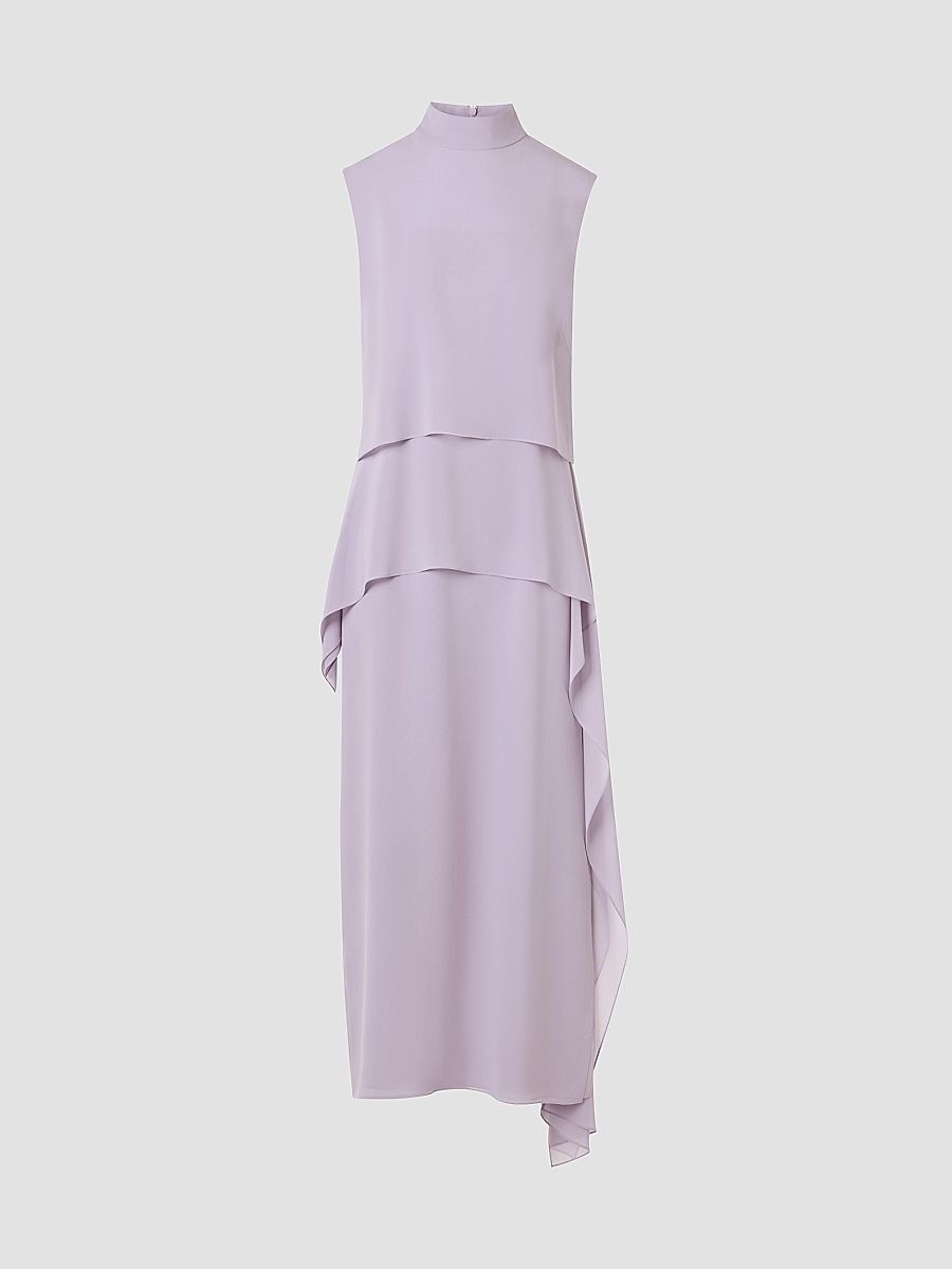 Women's Silk Layered Mock-Neck Midi Dress - Malva - Size 8