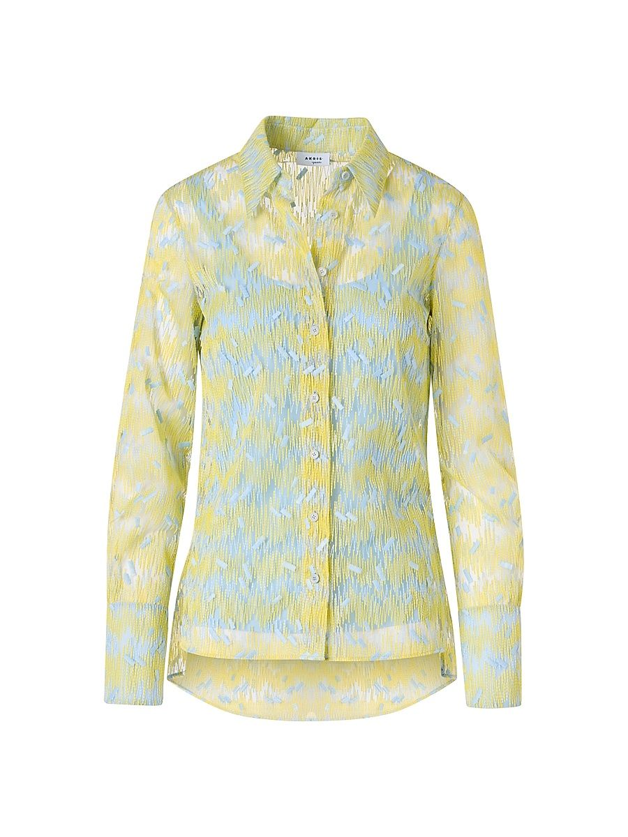 Women's Embroidered Tulle Button-Front Shirt - Lemon Zing Sky Blue - Size 16