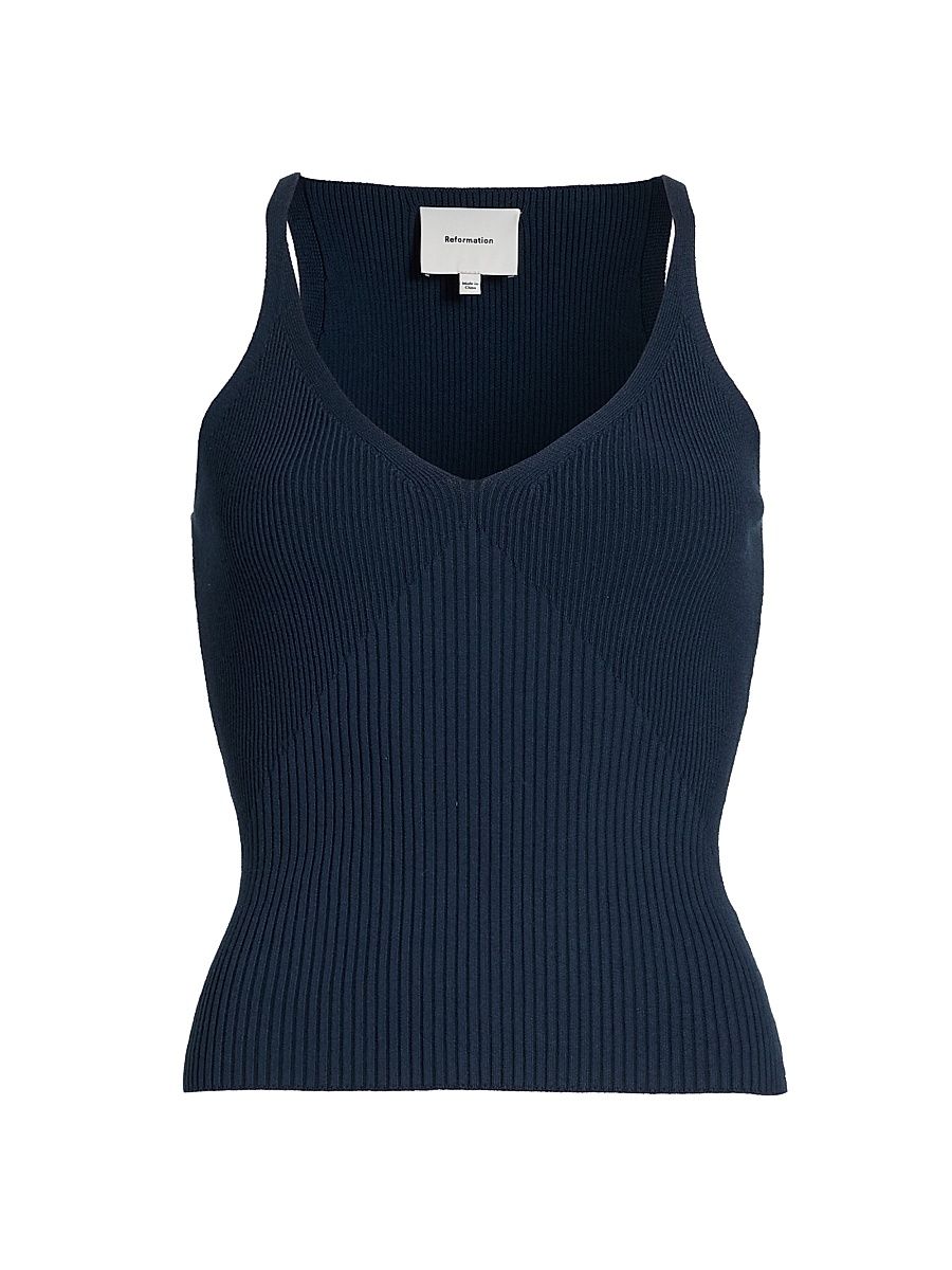 Women's Peony Rib-Knit Sweater Tank - Navy - Size Large