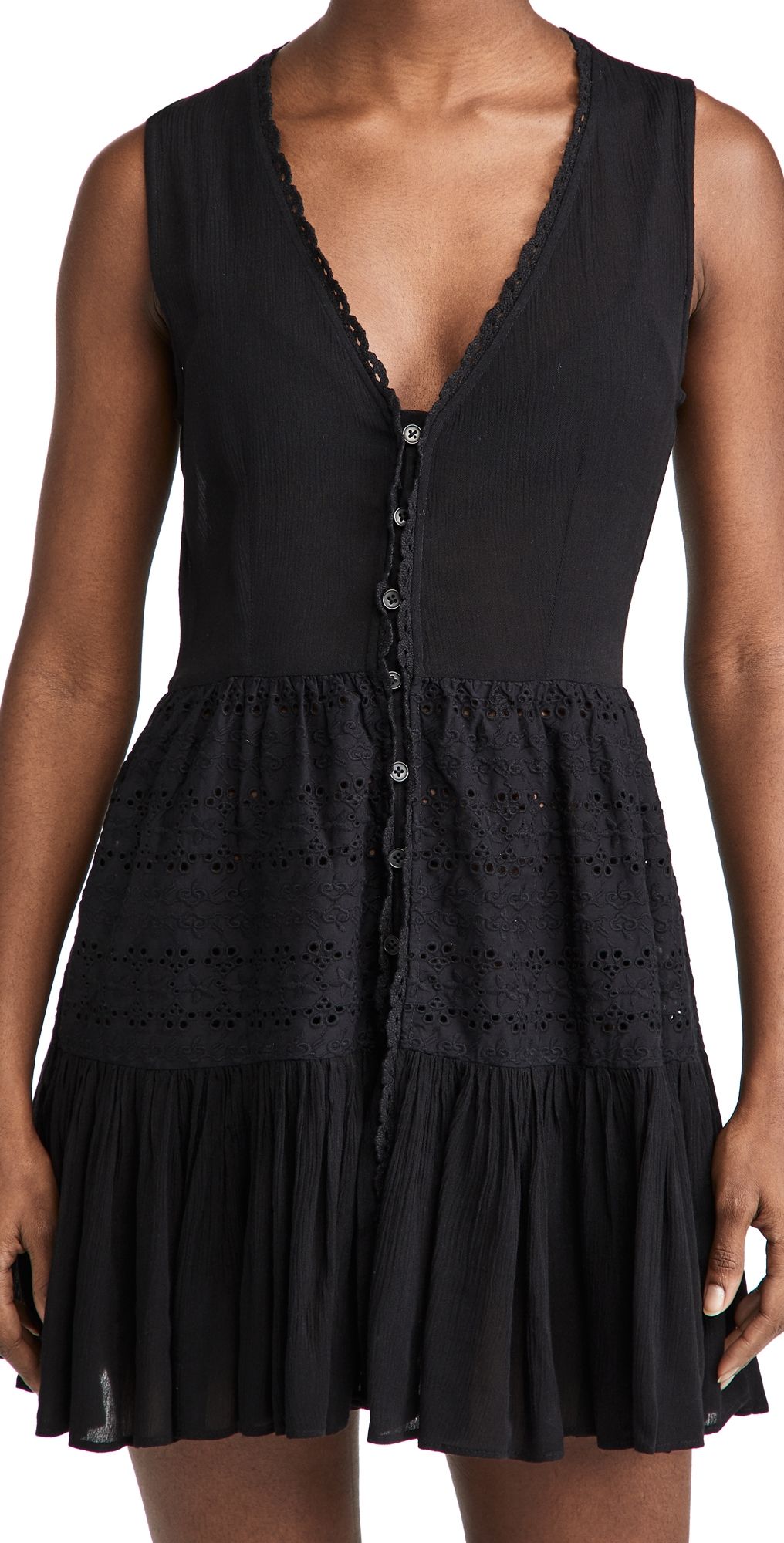 Playa Lucila Eyelet Mini Dress Black XL