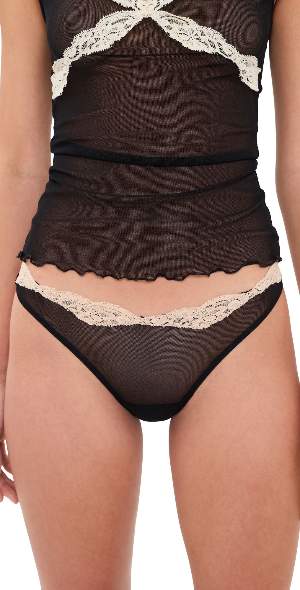 Only Hearts Tulle Lace Thong Black/Chai L/XL