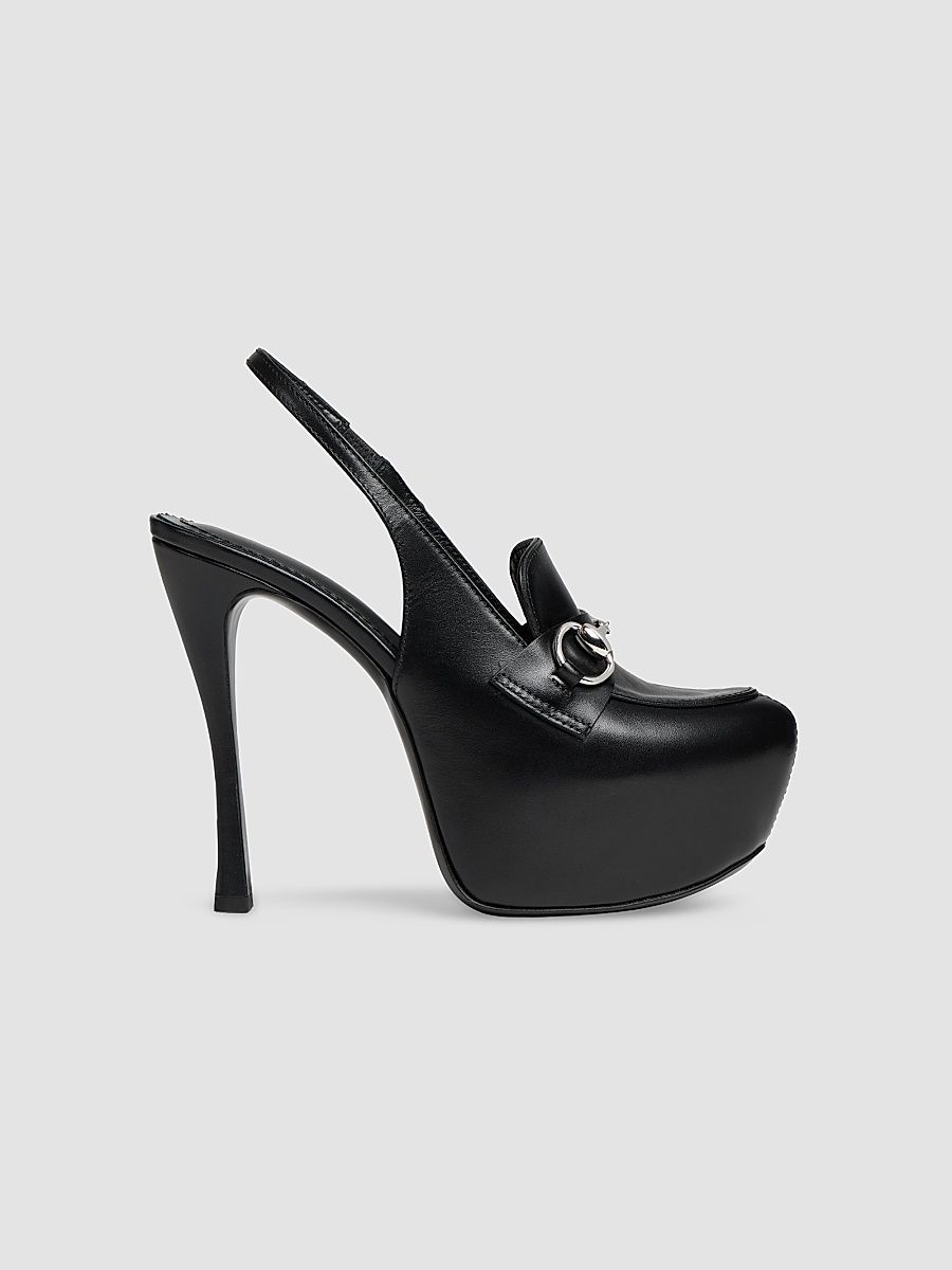 Women's Fame Leather Platform Slingback Pumps - Black - Size 5
