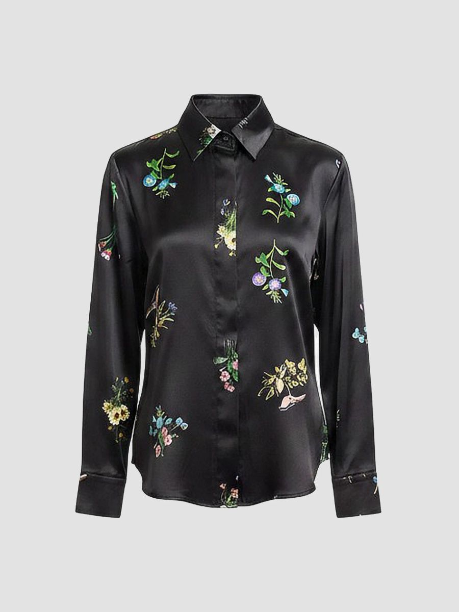 Cynthia Rowley Women's Collectible Floral Silk Shirt - Black Floral - Size XS