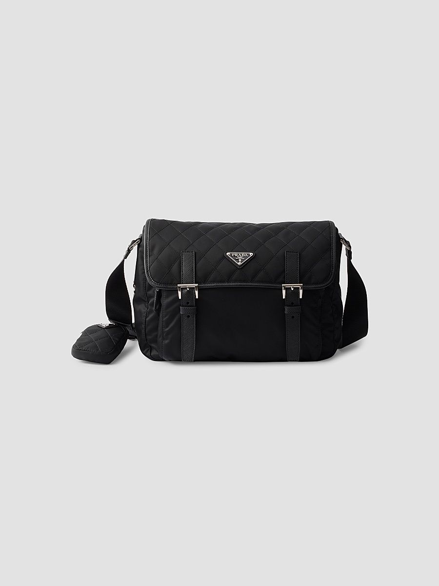 Women's Large Quilted Re-Nylon Shoulder Bag - Black