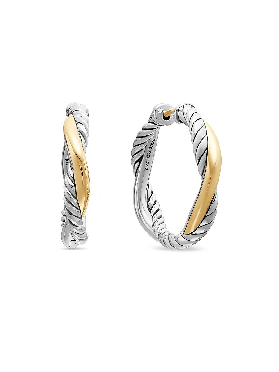 Women's Petite Infinity Hoop Earrings in Sterling Silver with 14K Yellow Gold, 17.3MM - Silver