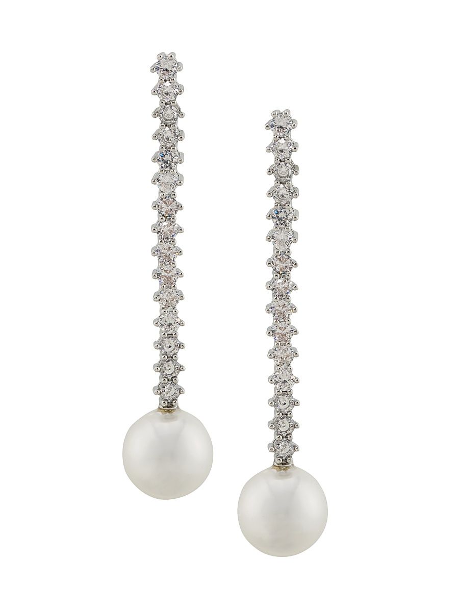 Women's Sterling Silver, Cubic Zirconia & Freshwater Pearl Tennis Drop Earrings - White Pearl