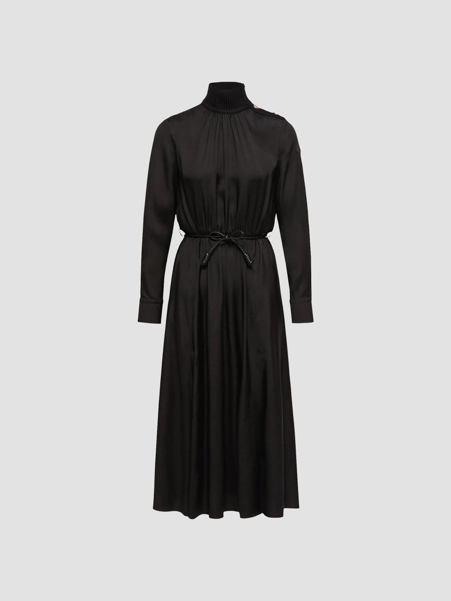 Moncler Women's Leather Logo Long Dress - Black - Size 12