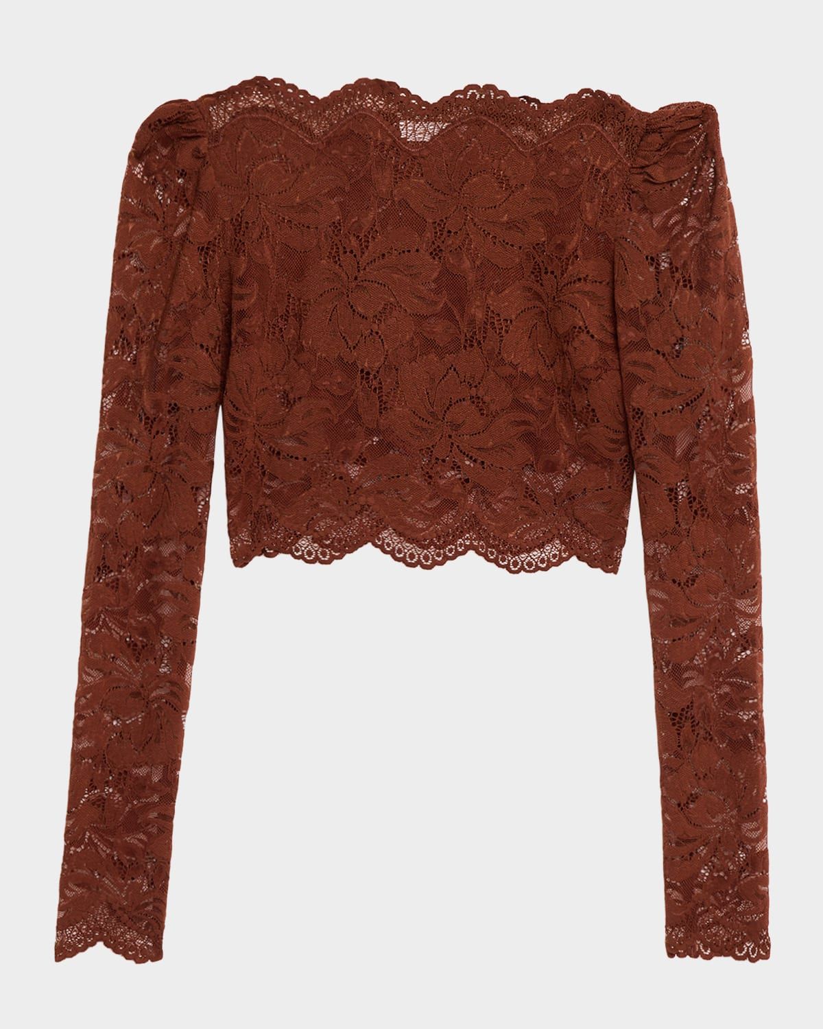 High-Neck Lace Long-Sleeve Crop Top