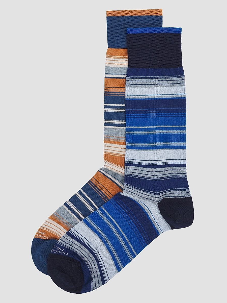 Men's Shaded Stripes Cotton-Nylon Socks 2-Pack - Blue Beige