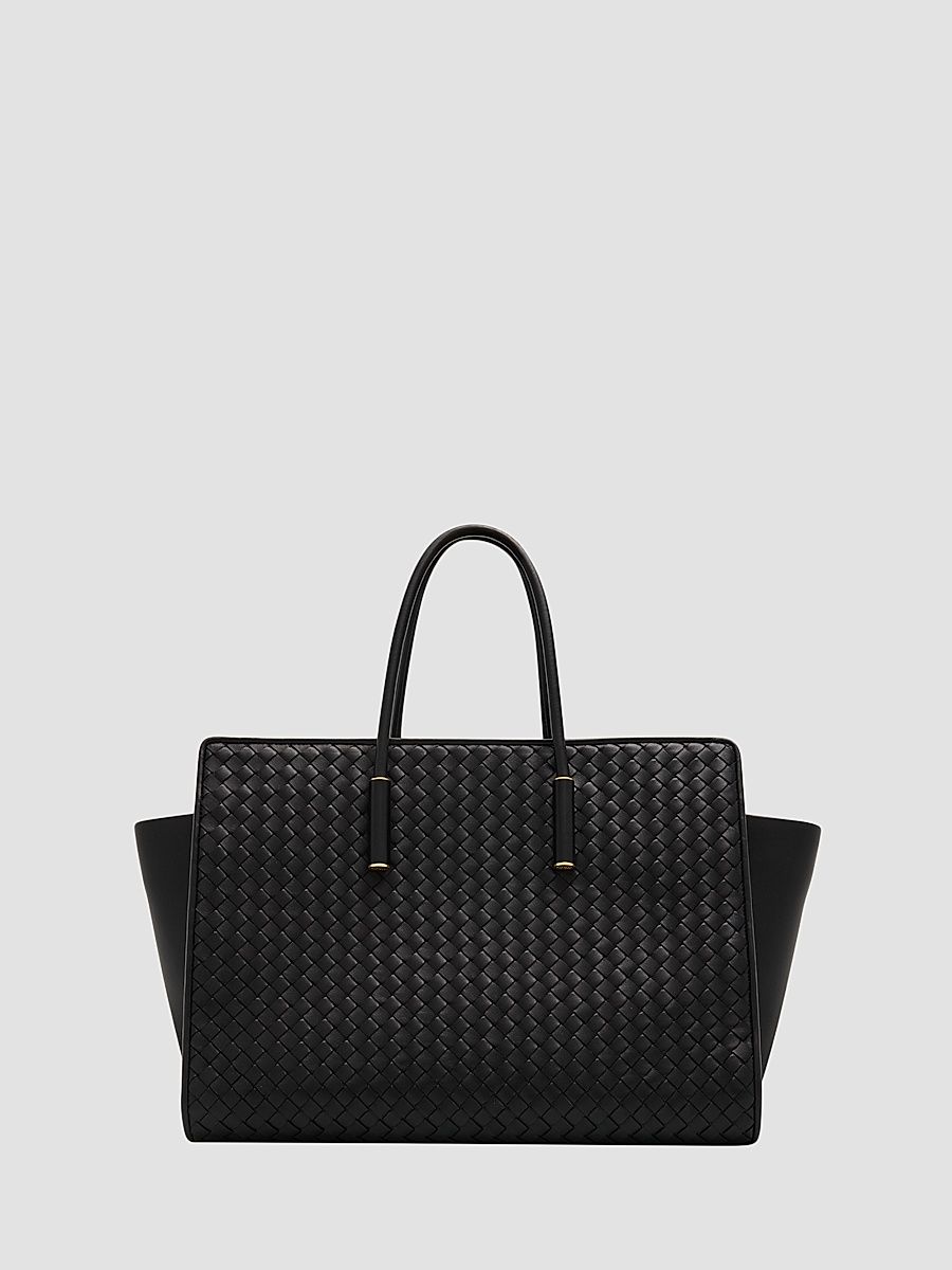 Women's Barbara Intrecciato Structured Leather Tote Bag - Black Brass Vibrato