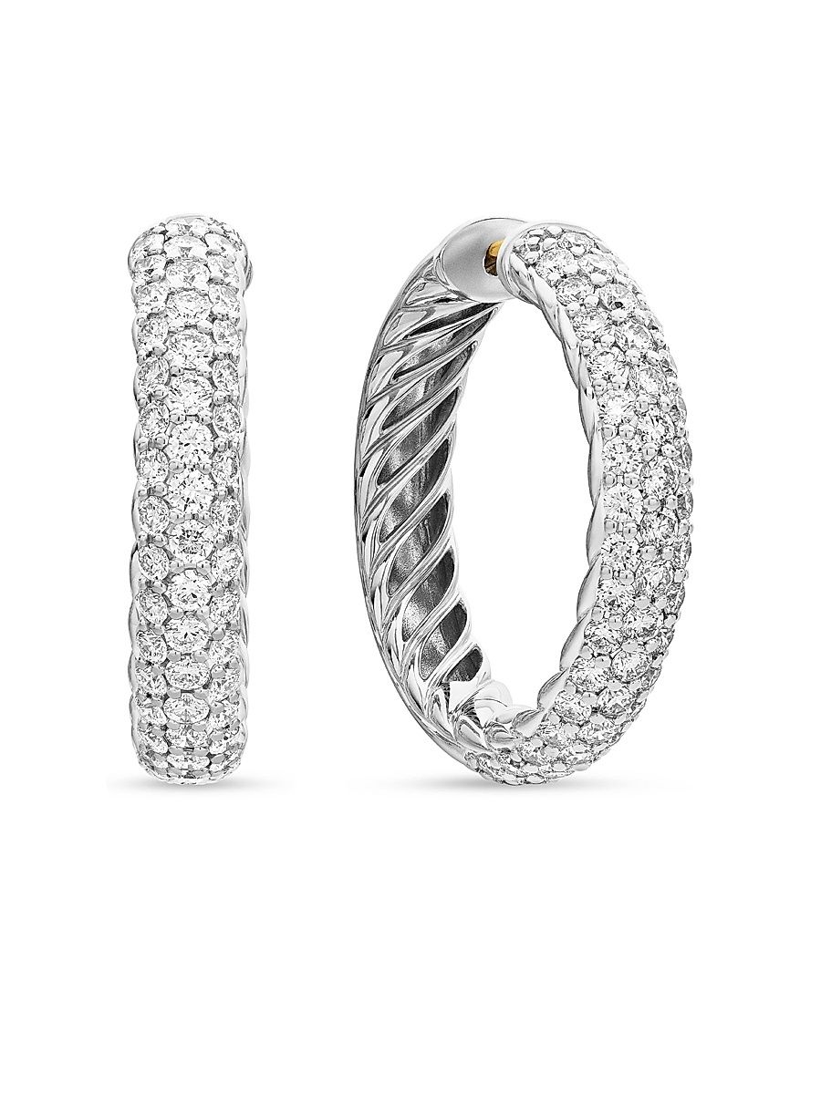 Women's DY Mercer Hoop Earrings In Sterling Silver With Pavé Diamonds - Diamond