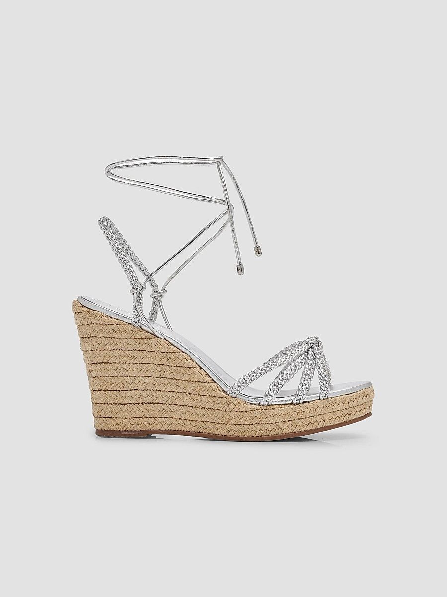 Schutz Women's Adele 95MM Leather Ankle-Wrap Wedge Sandals - Silver - Size 10