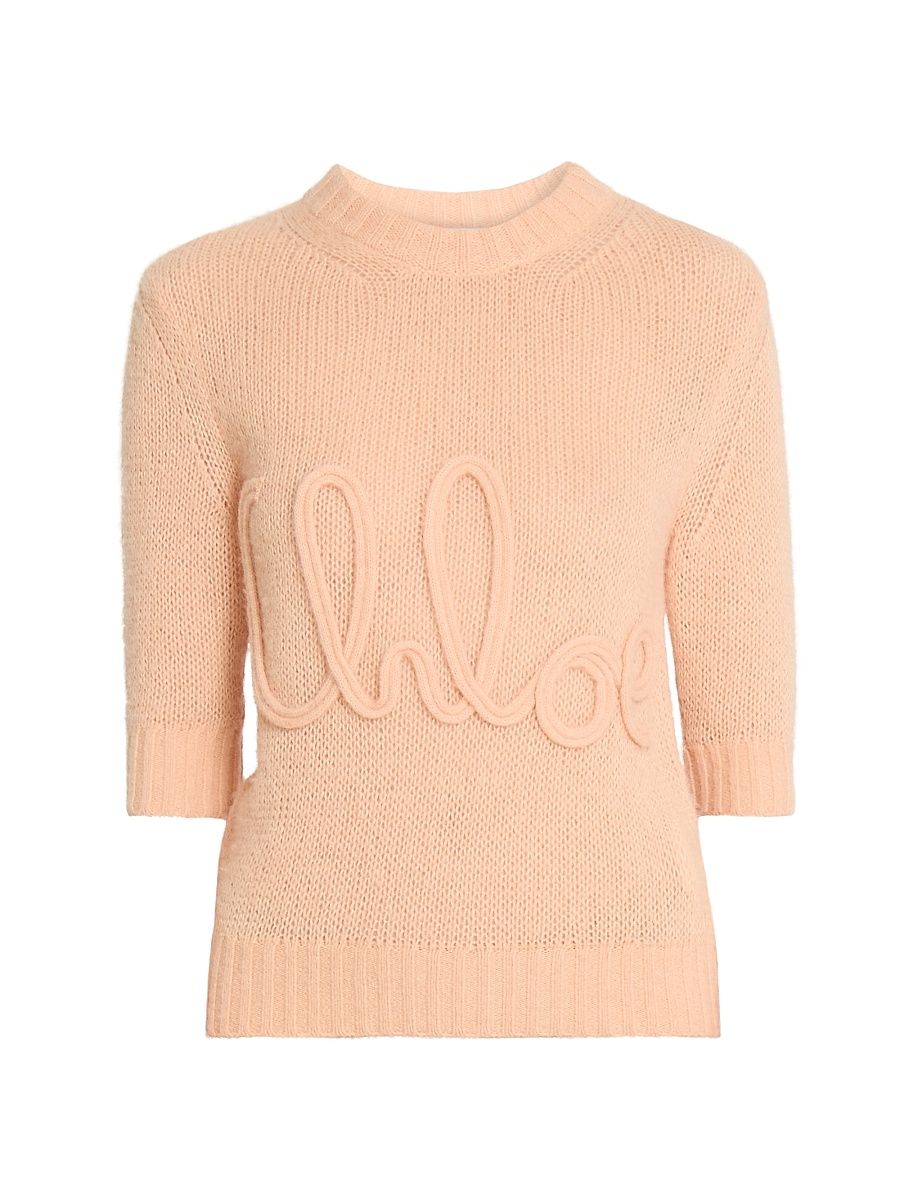 Women's Logo Wool-Silk Sweater - Peach Orange - Size XS
