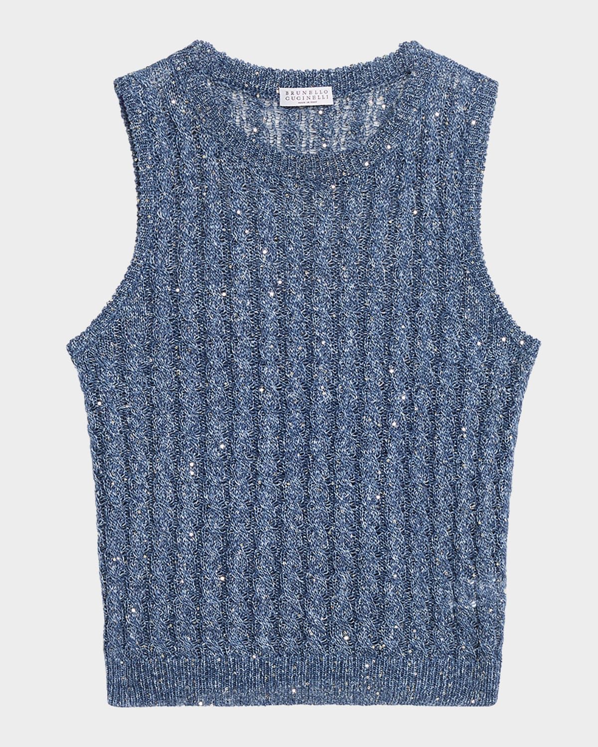 Linen Dazzling Cable Openwork Knit Tank Top