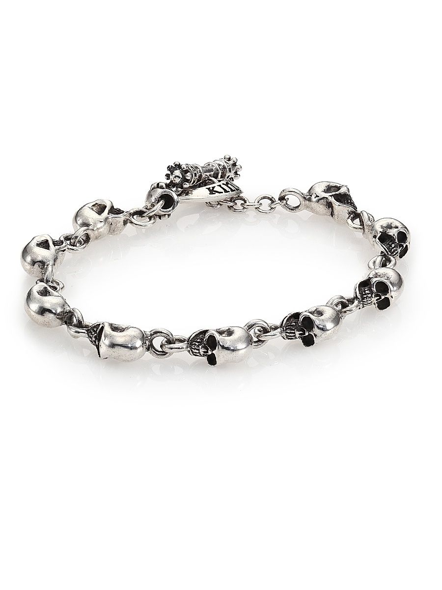 Men's Sterling Silver Skull Link Bracelet - Silver