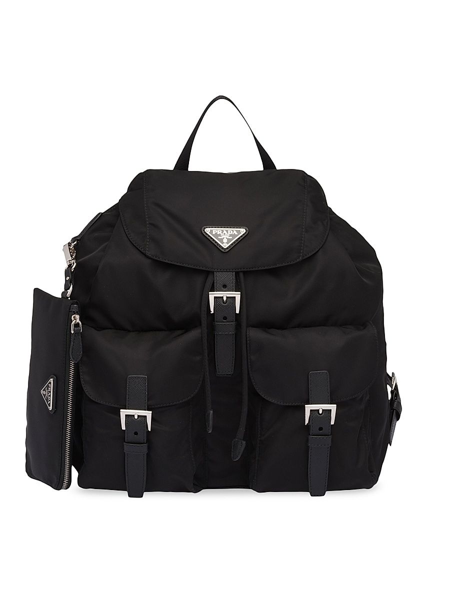 Women's Medium Re-Nylon Backpack with Pouch - Black
