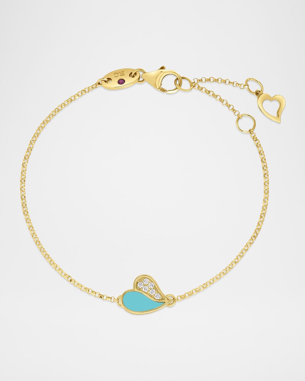 18K Yellow Gold Diamond and Enamel Amorino Heart Bracelet, Turquoise