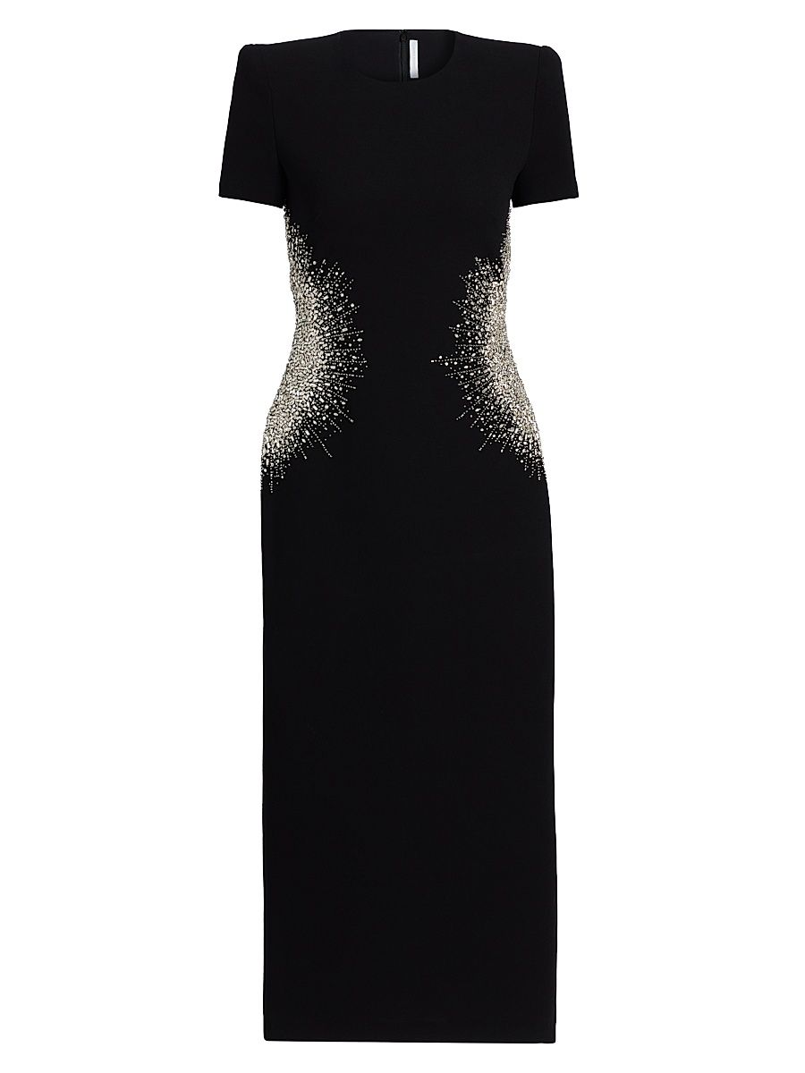 Women's Embellished Crystal Sheath Cocktail Dress - Black Silver - Size 0