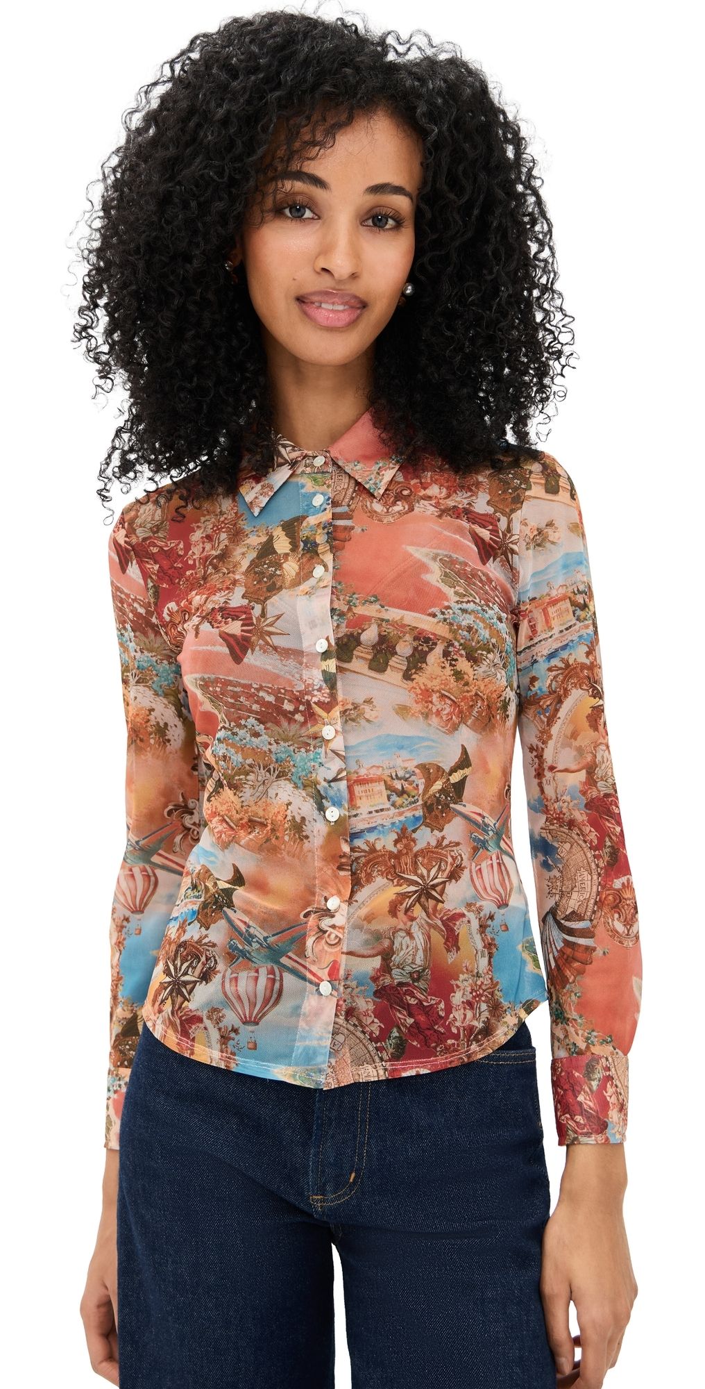 L'AGENCE Indiana Fitted Blouse Multi Collage M