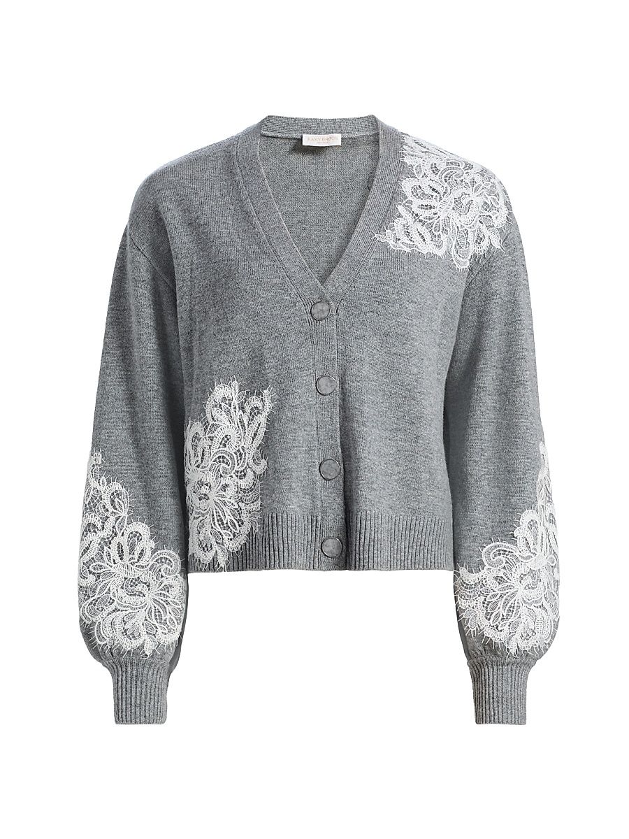 Women's Perry Lace-Detailed Wool-Cashmere Cardigan - Heather Grey Combo - Size Large
