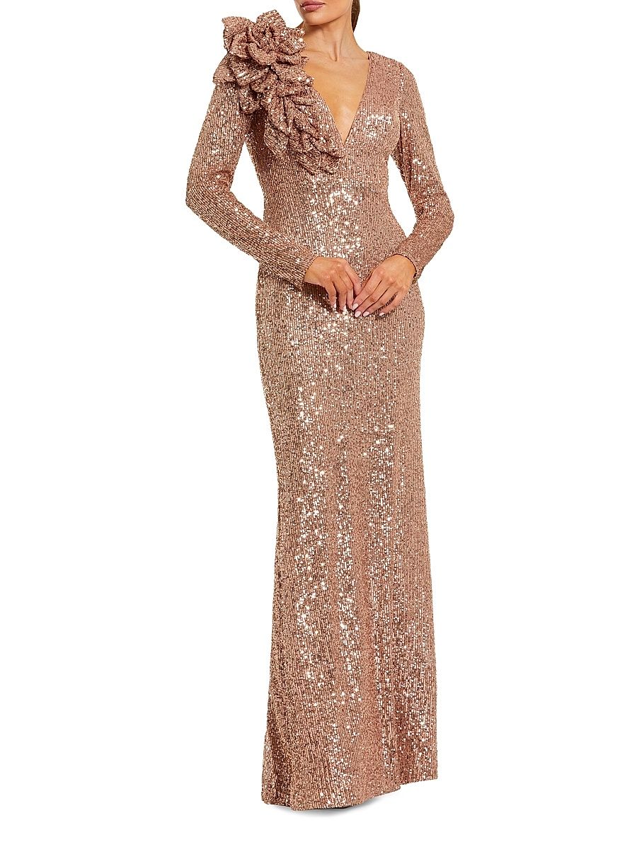 Women's Ieena Sequined Column Gown - Copper - Size 16