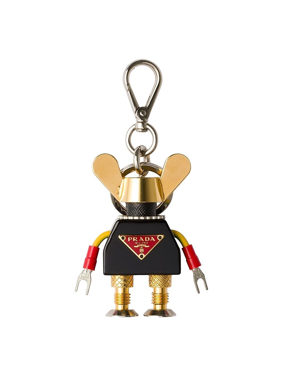 Women's Plexiglas and Saffiano Leather Robot Keyring Charm - Black