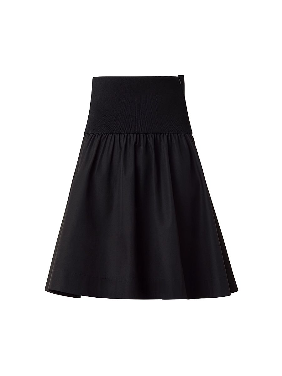 Women's Mixed-Media Cotton Poplin Flared Skirt - Black - Size 2