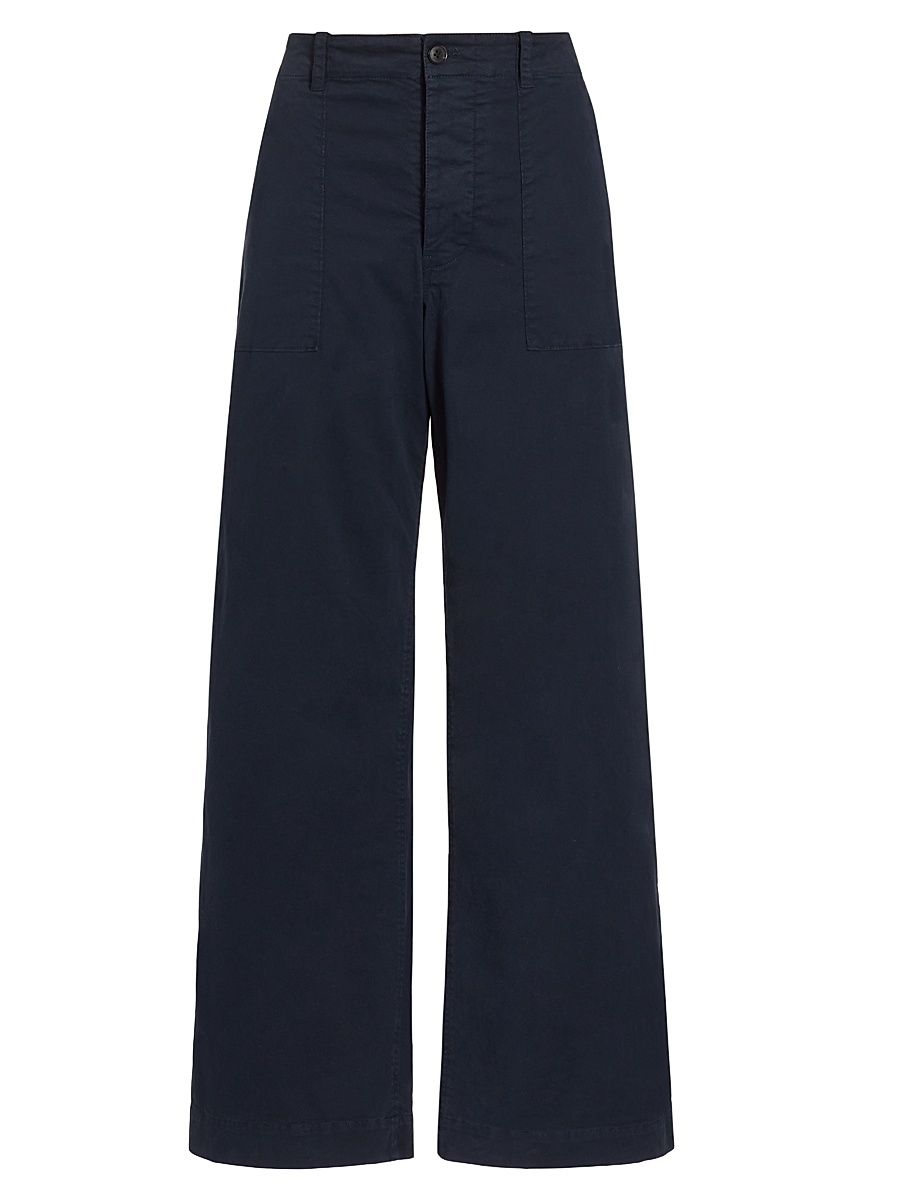 Women's Leon Cotton Wide-Leg Pants - Midnight - Size 10