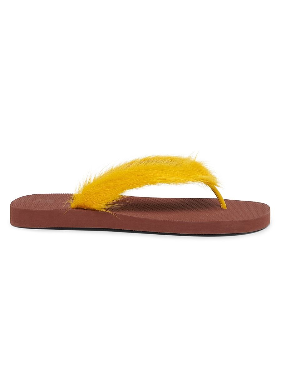 Men's Long Calf Hair Flip-Flop Sandals - Yellow Brown - Size 13
