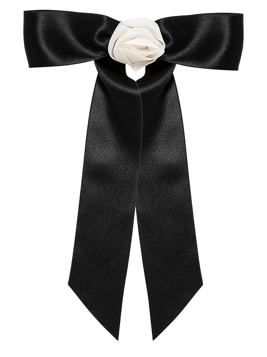 Women's Rosette Bow Silk Barrette - Black White