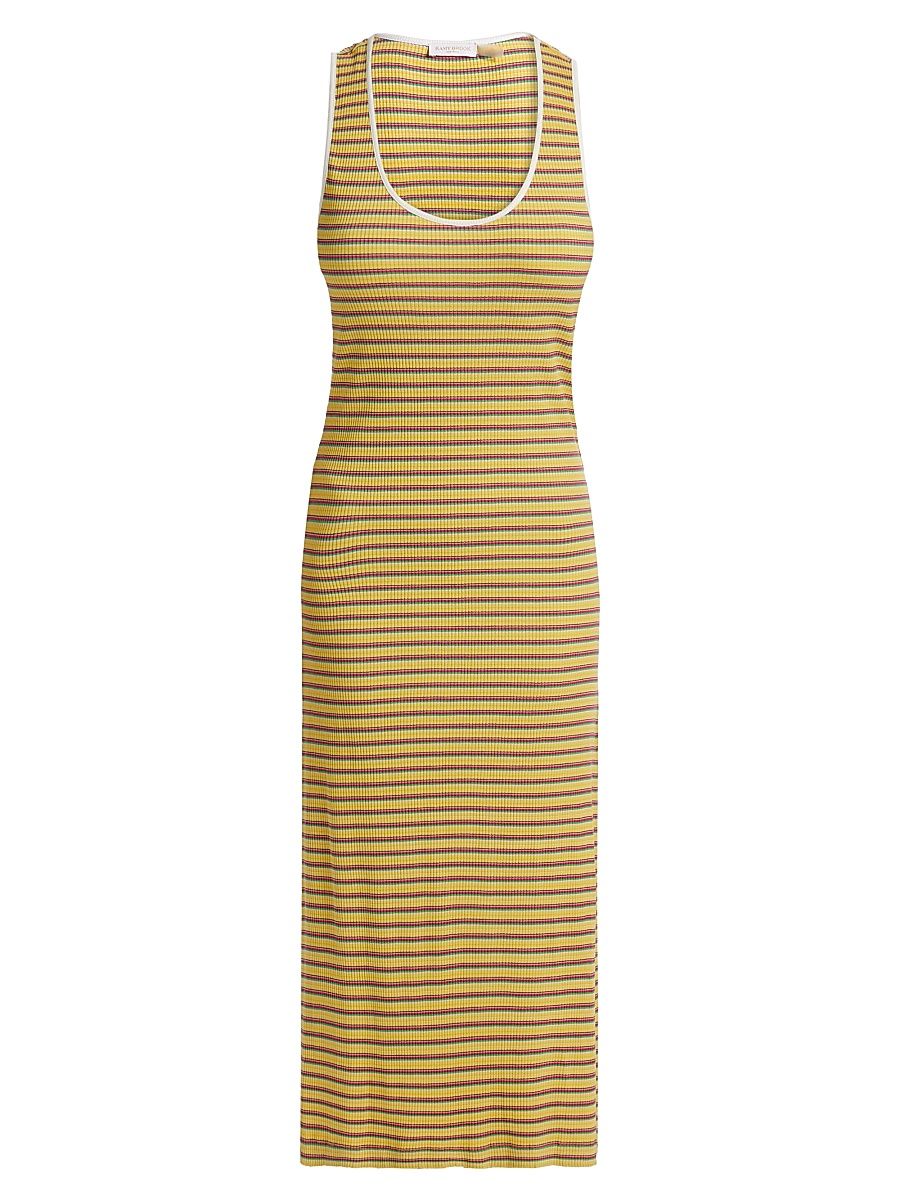 Women's Everest Striped U-Neck Knit Midi-Dress - Lemon Drop Stripe Combo - Size XL