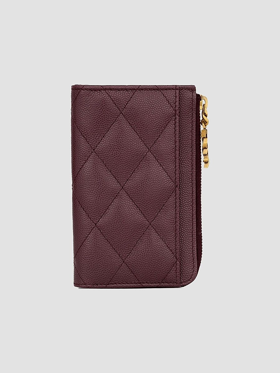 Saint Laurent Women's Cassandre Bijou Zip Card Case in Grain De Poudre Leather - Rouge Cabernet