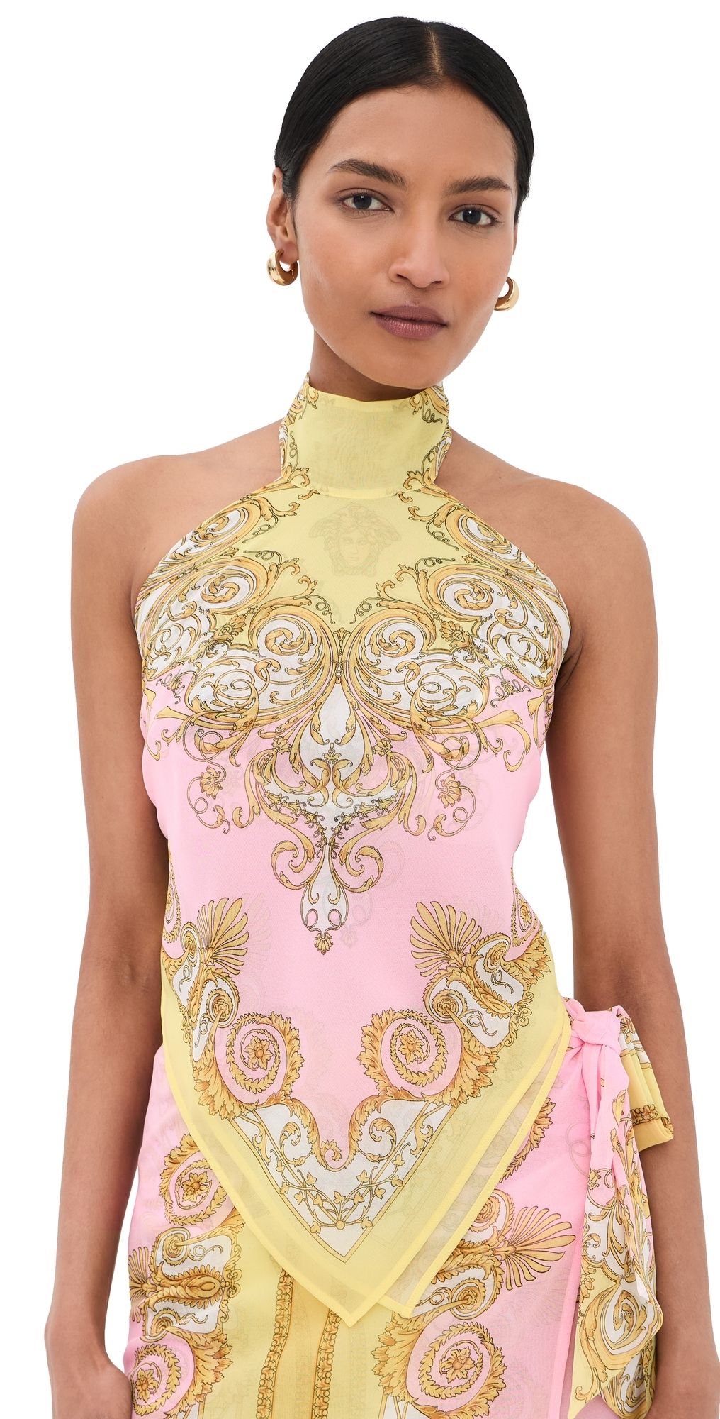 Versace Cover Up Printed Top Pale Yellow/Rose Quartz S/M