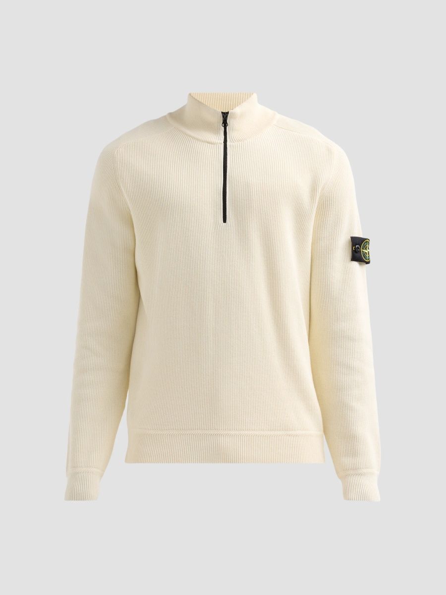 Stone Island Men's Rib-Knit Cotton Quarter-Zip Sweatshirt - Ivory - Size XXL