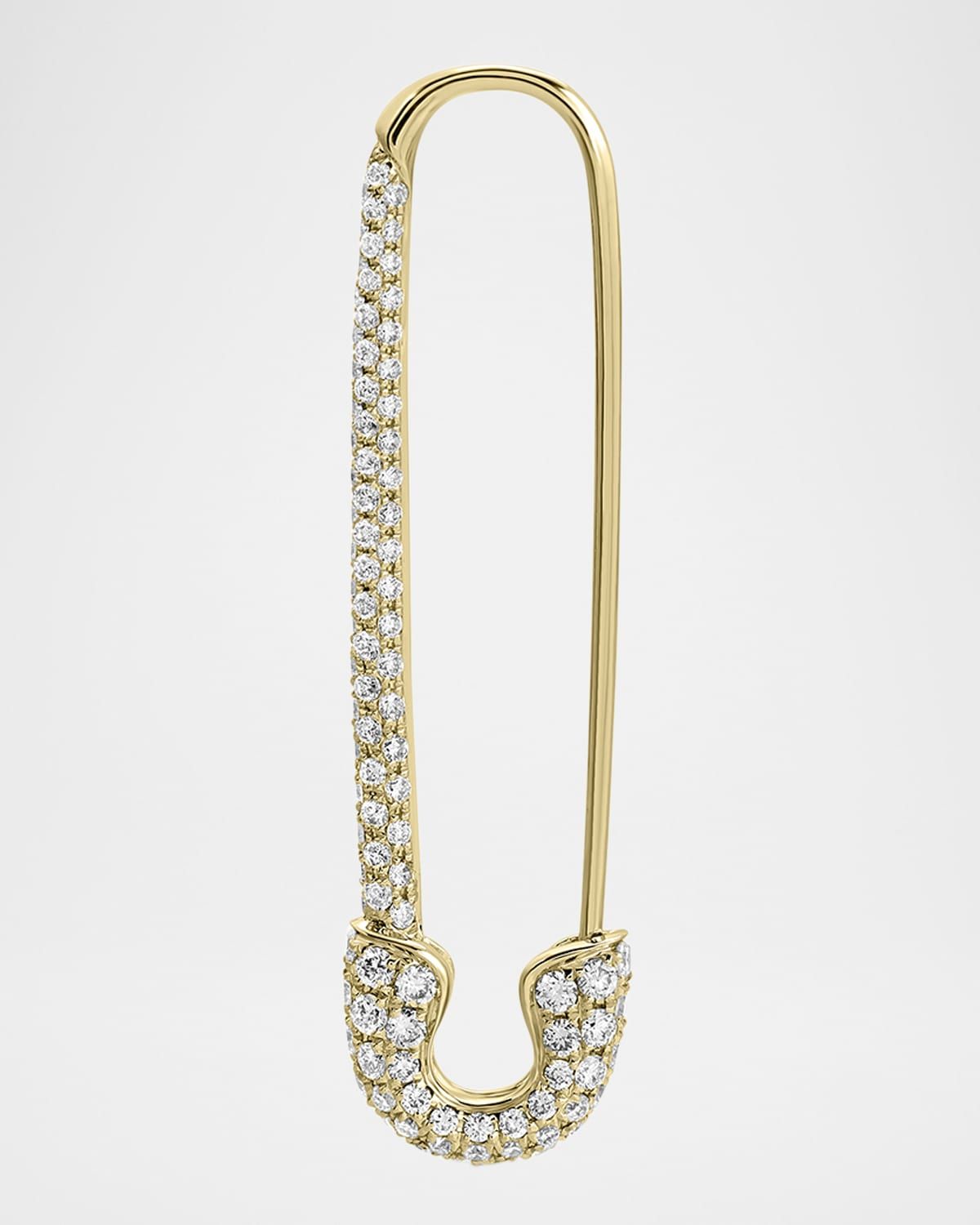 18K Yellow Gold Extra Large Diamond Safety Pin Earring, Single (Right)