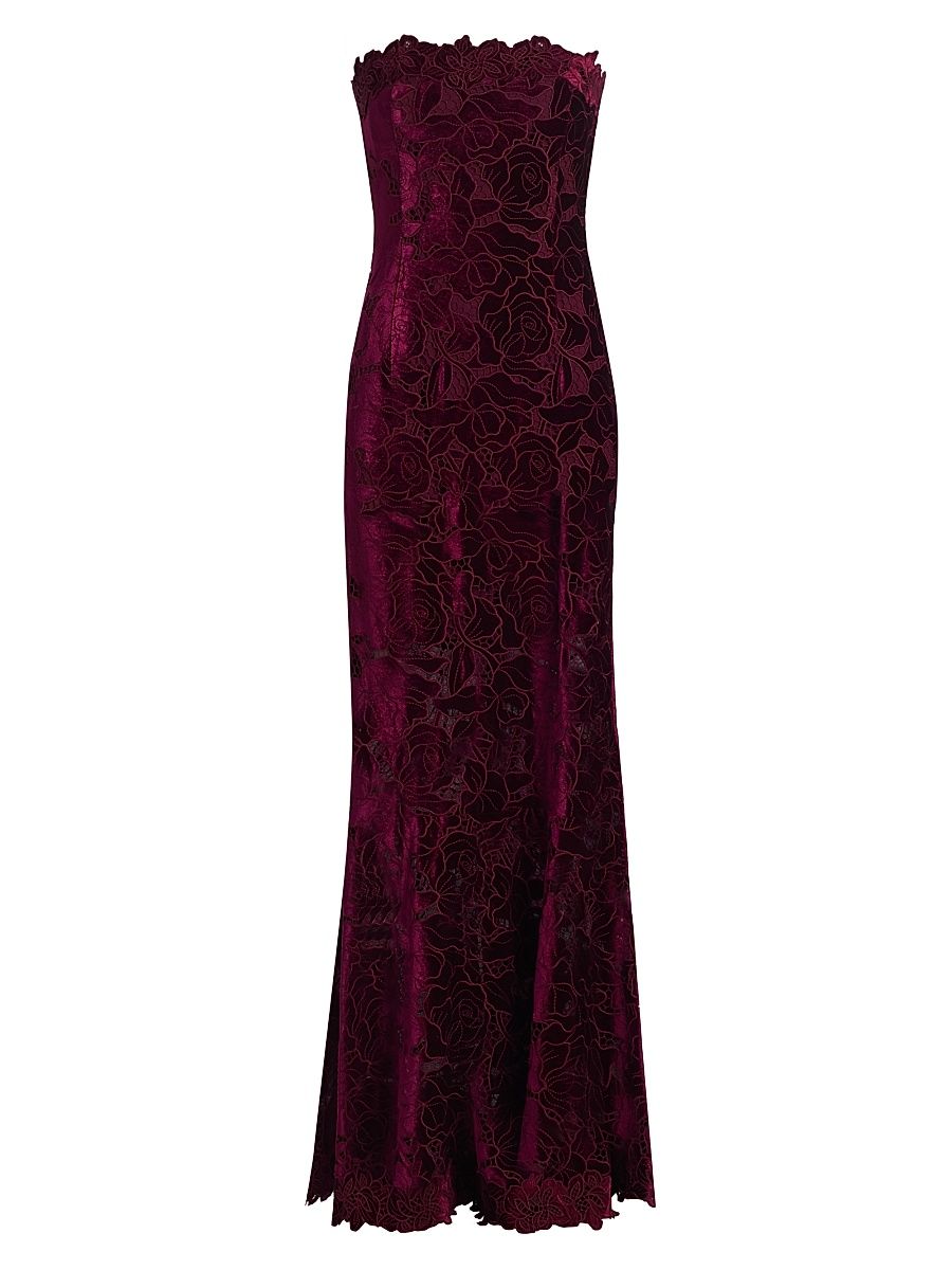 Women's Tamara Velvet Lace Maxi Dress - Crimson - Size Medium