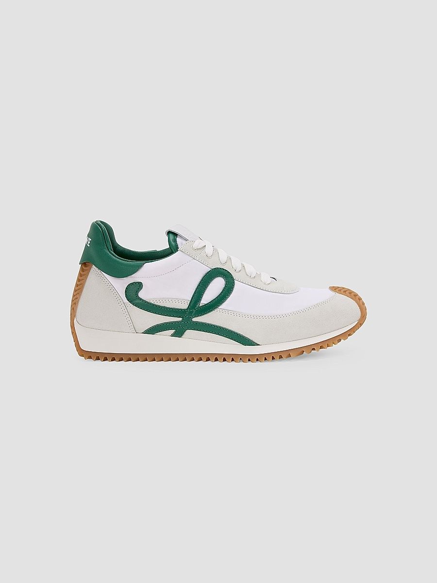 LOEWE Men's Men's Flow Runner 2.0 Leather & Suede Low-Top Sneakers - White Dark Green - Size 13