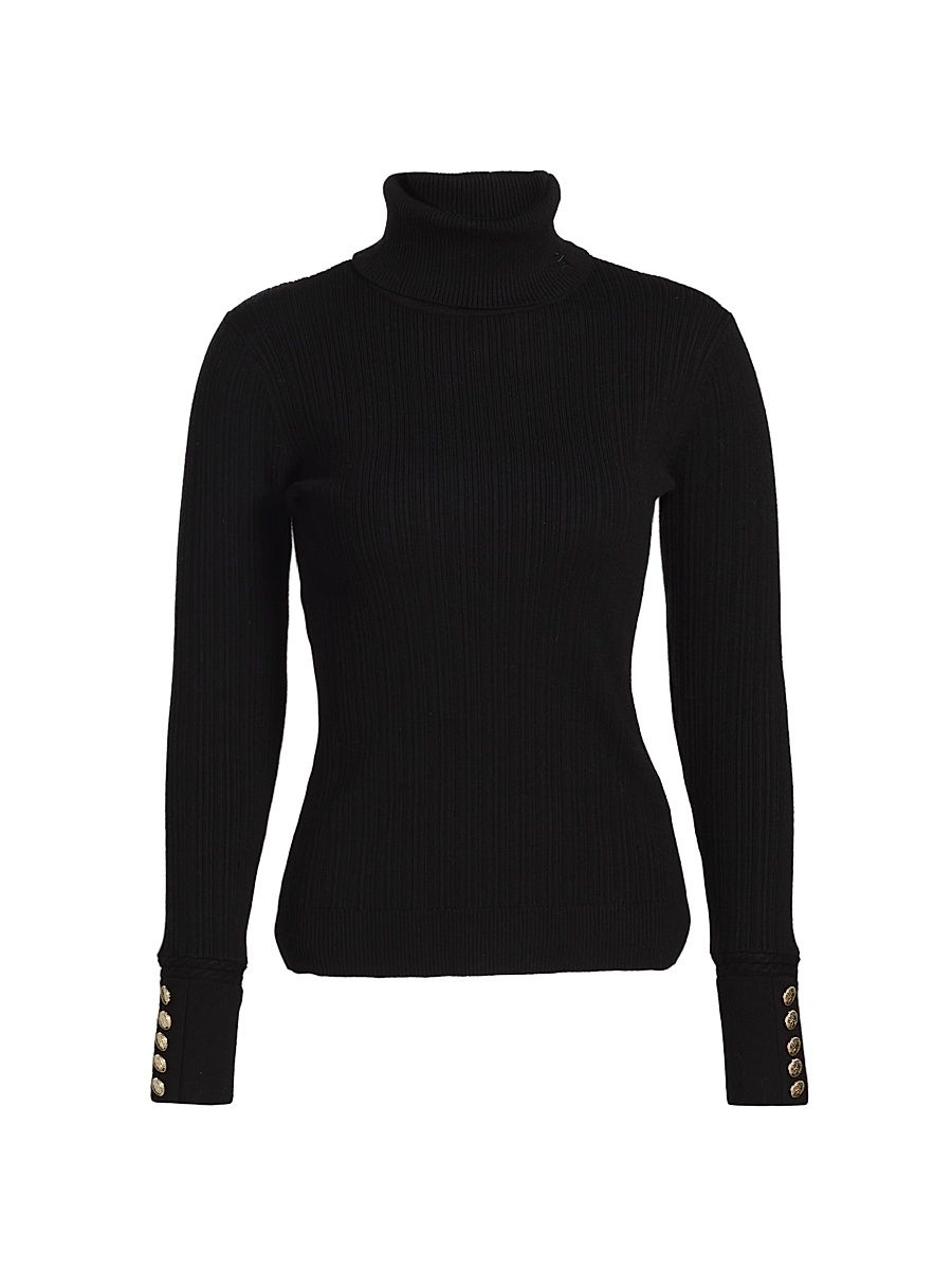 Women's The Sif Rib-Knit Turtleneck Sweater - Noir - Size XL